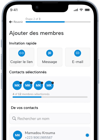 Vue d'une tontine sur l'application Nafa Tontine