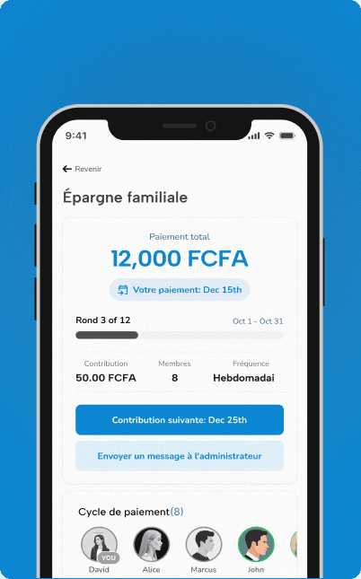 Vue d'une tontine sur l'application Nafa